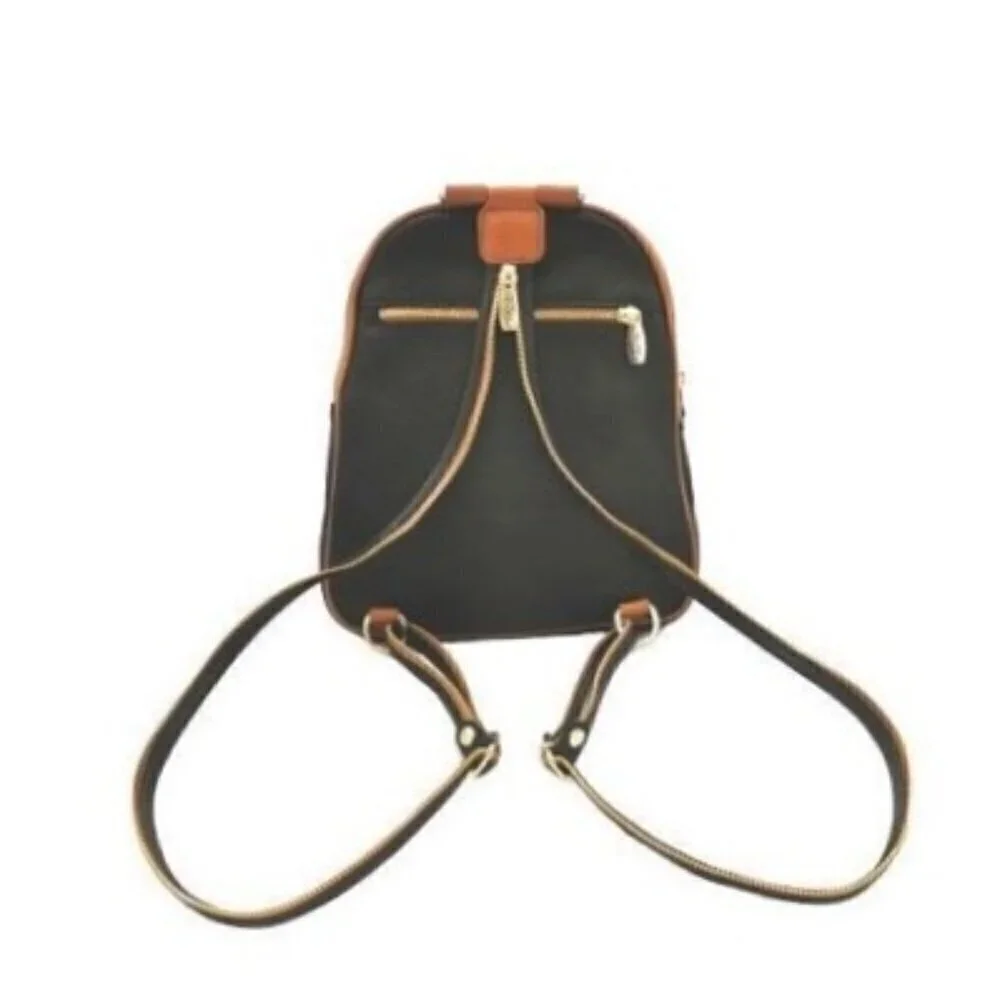 Valentina Italy Genuine Pebble Leather Convertible Backpack - Black/Tan
